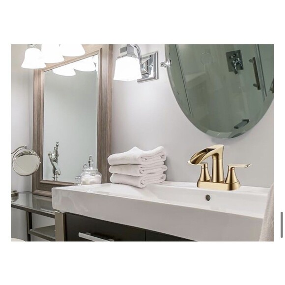 Yundoom Brushed Gold Waterfall Bathroom Faucet Swivel Spout Pop Up Drain BF4-04 - Picture 10 of 16